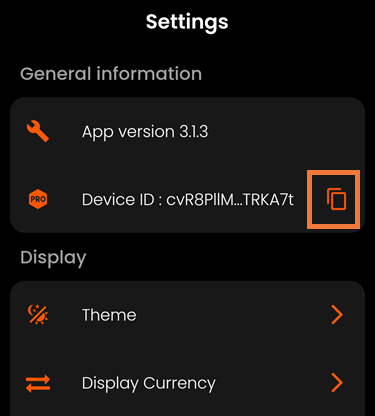 Tap the Copy icon beside Device ID