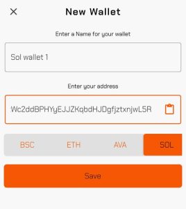 Adding a Sol wallet in the Peachfolio app